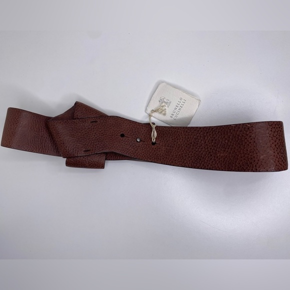 Brunello Cucinelli Wide Fold Detail Brown Women's Belt 🌟 - Picture 4 of 12